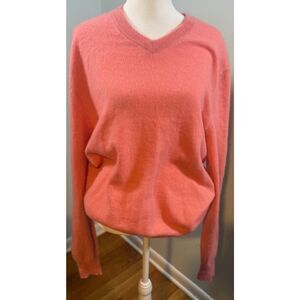 Alan‎ Flusser men’s 100% cashmere pink V neck sweater size L Preppy